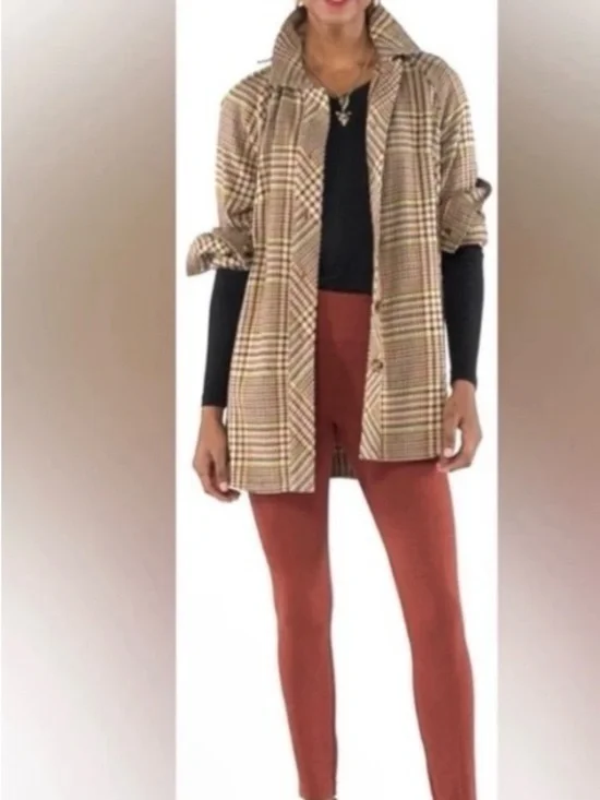 CAbi Yorkshire shacket jacket tan houndstooth cotton size S - Picture 3 of 13